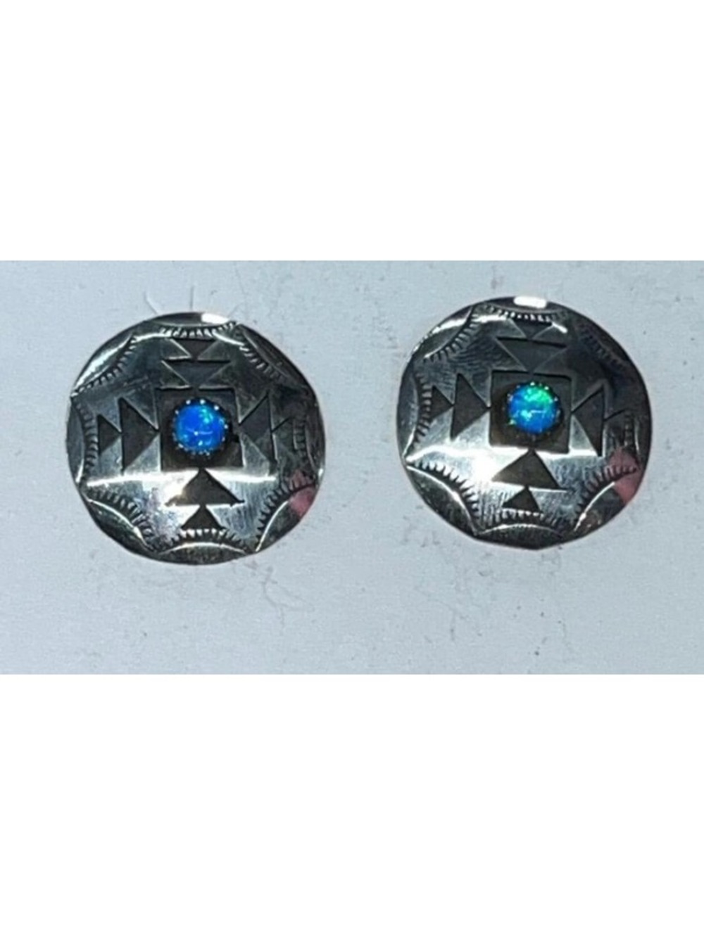 Native American Navajo handmade sterling silver opal stud post earrings